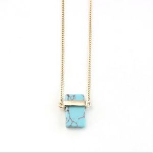Rectangle Teal Marble Stone Pendant gold necklace